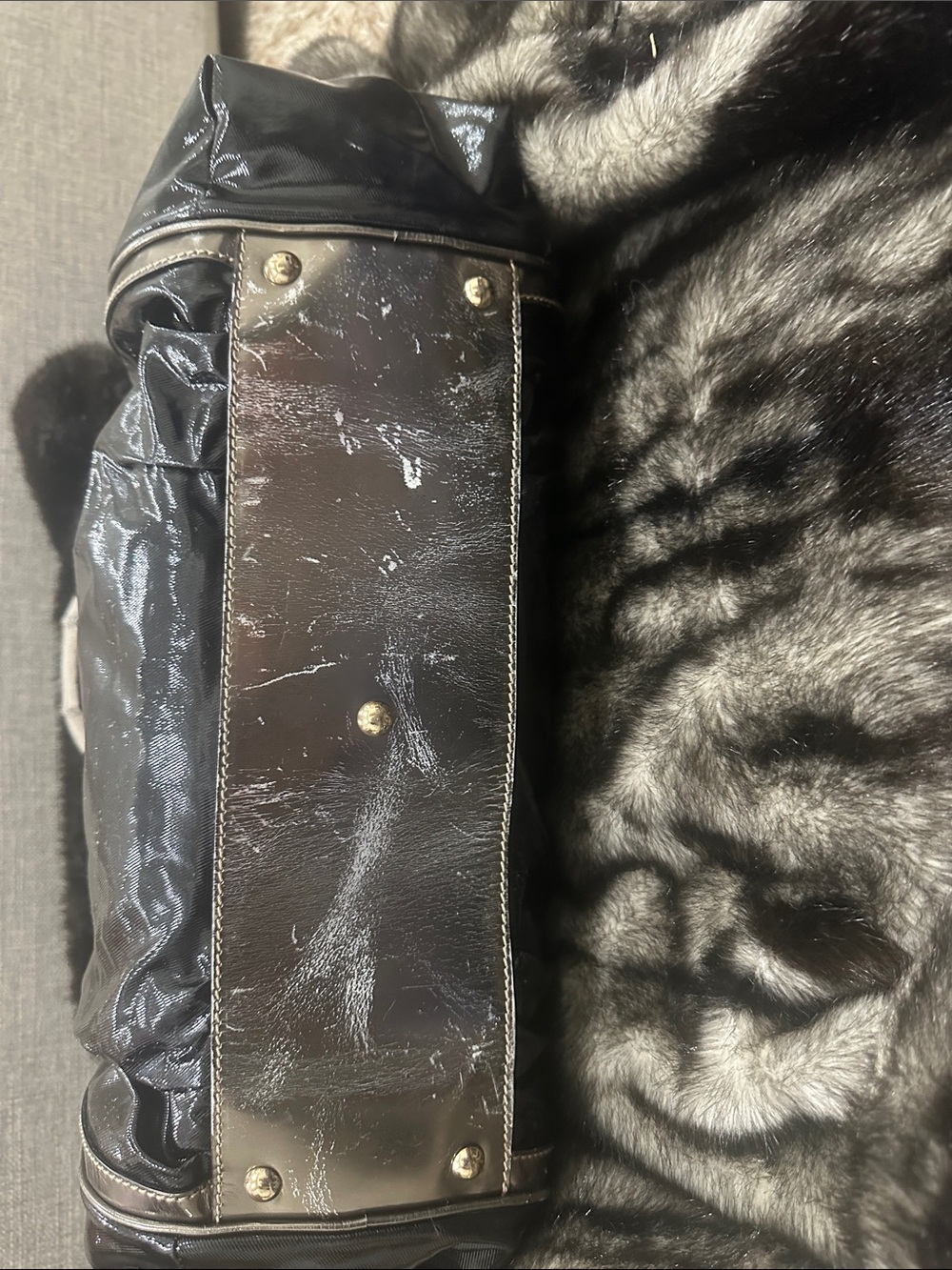 GUCCI metallic Silver and Black Top-Handle GUCCI bamboo LARGE purse - Picture 8 of 16